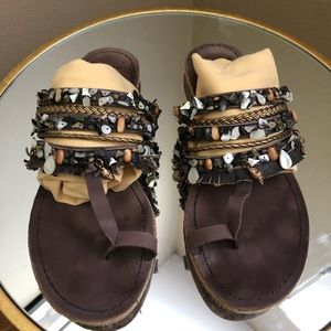 Beach ready! Shell and charm leather sandals
